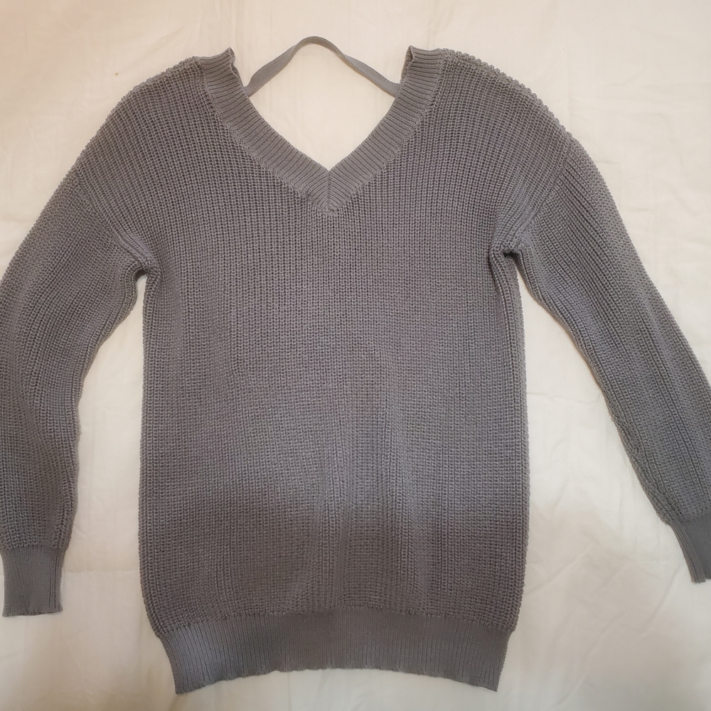 Gray V-Neck Women's Sweater